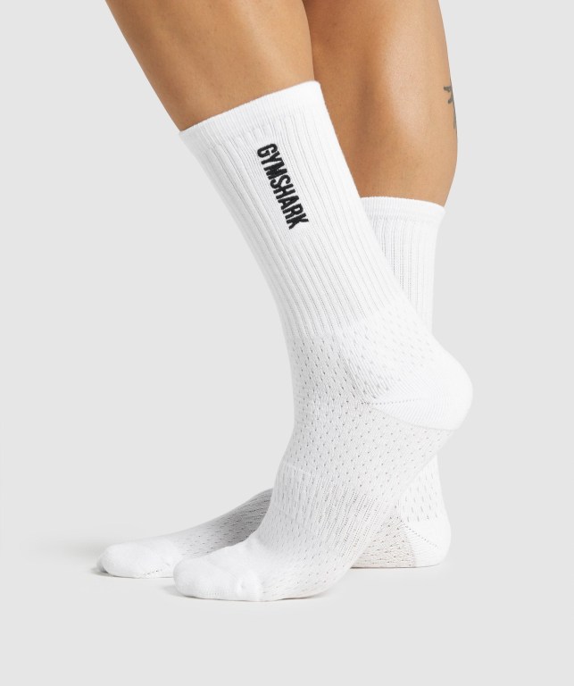 Calcetines Gymshark Embroidered Logo Blancas | BFOyab1G8Ch