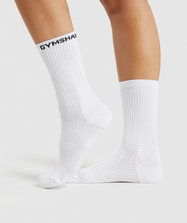 Calcetines Gymshark Premium Logo 1pk Blancas | NoIRXtTczqX