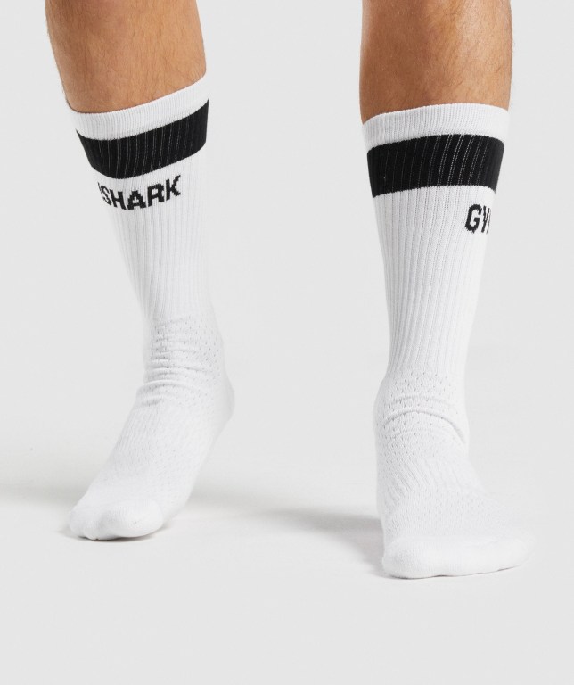 Calcetines Gymshark Premium Logo 1pk Blancas | uFhjfmzXwlA