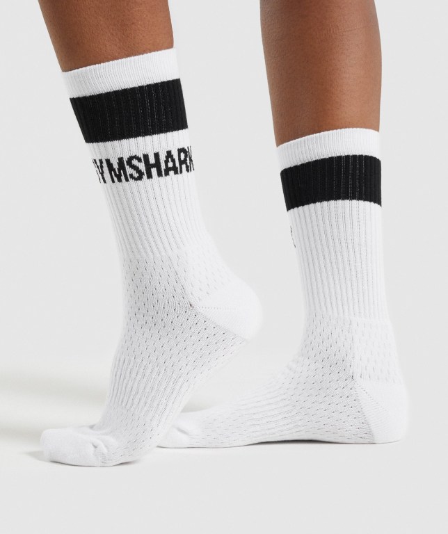 Calcetines Gymshark Premium Logo 1pk Blancas | uFhjfmzXwlA