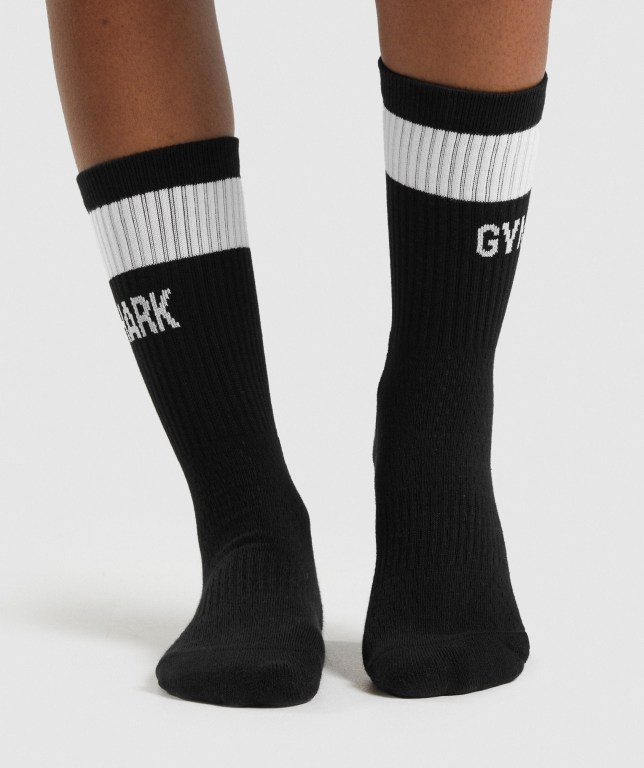 Calcetines Gymshark Premium Logo 1pk Negras | 4twHl6pqfhH