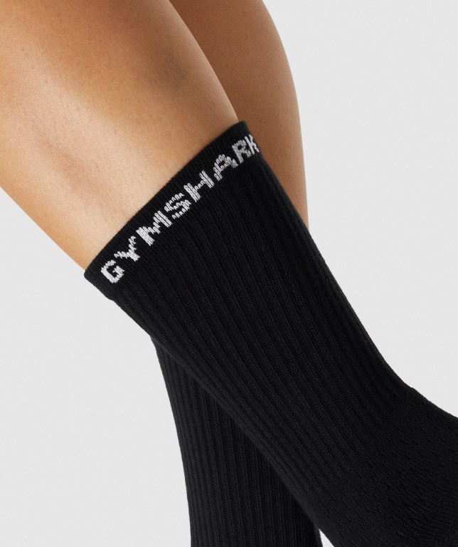 Calcetines Gymshark Premium Logo 1pk Negras | GIWv3BQhav3