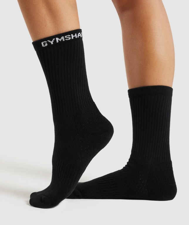 Calcetines Gymshark Premium Logo 1pk Negras | GIWv3BQhav3