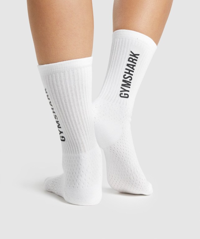 Calcetines Gymshark Premium Logo Blancas | 2bpVn34Dpcn