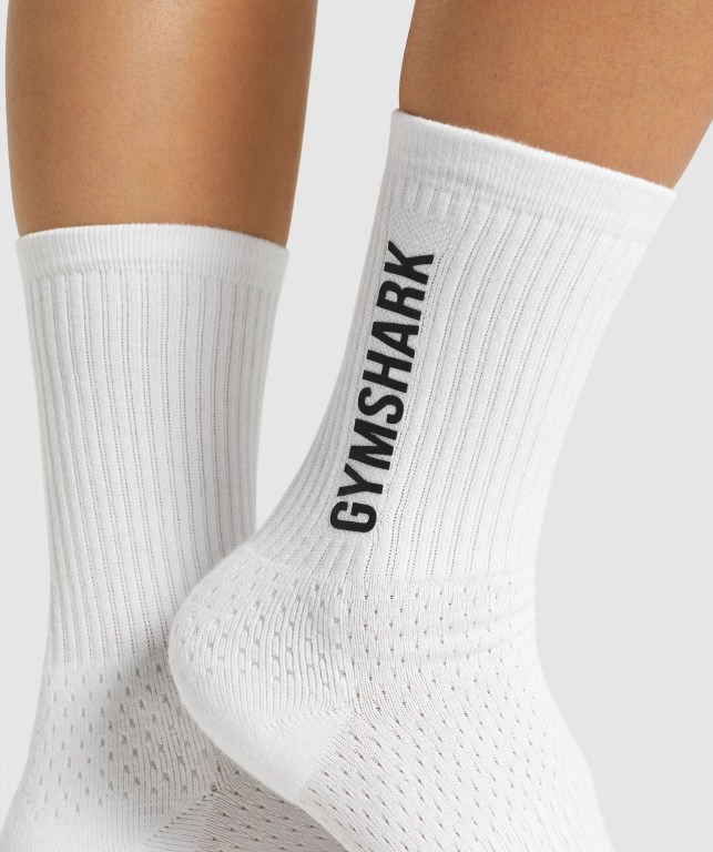 Calcetines Gymshark Premium Logo Blancas | 2bpVn34Dpcn