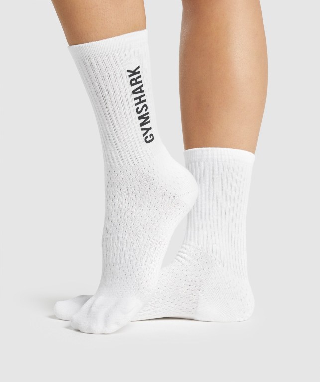 Calcetines Gymshark Premium Logo Blancas | 2bpVn34Dpcn