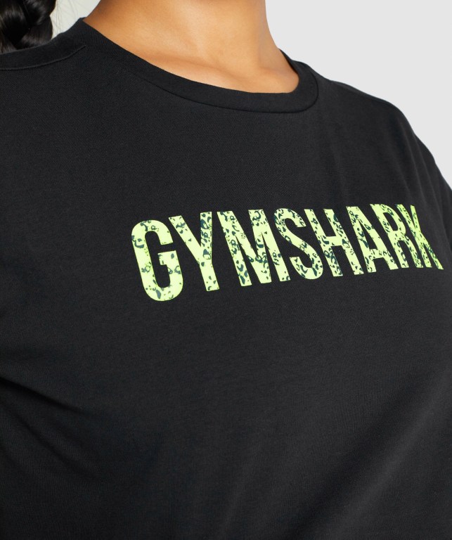 Camiseta Gymshark Animal Graphic Infill Crop Negras | 9CIuLoRGtQP