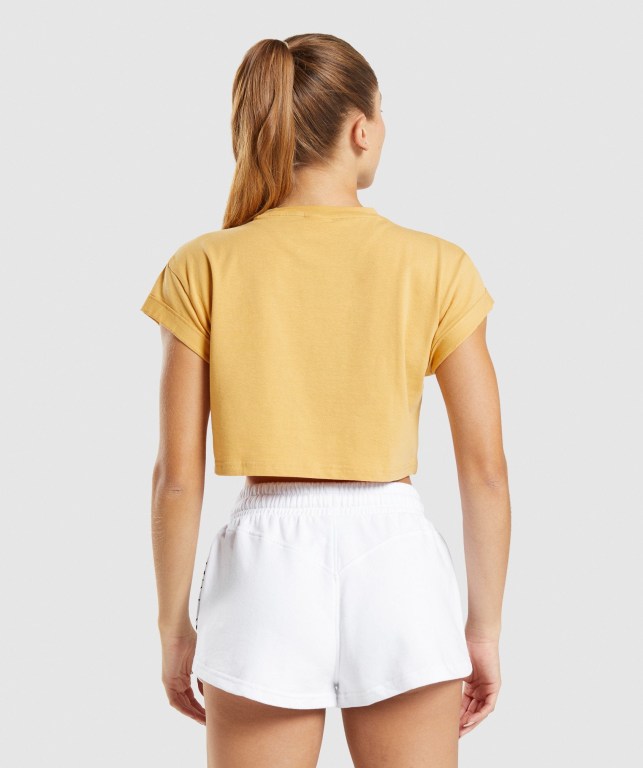 Camiseta Gymshark Legacy Graphic Crop Amarillo | 3ykpcOs2mdG