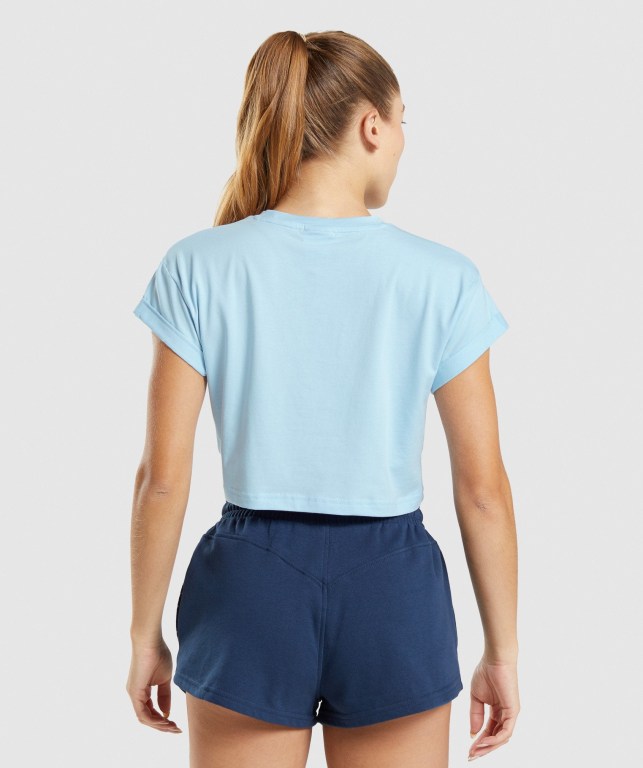 Camiseta Gymshark Legacy Graphic Crop Azules | rT7JFyZsvMn