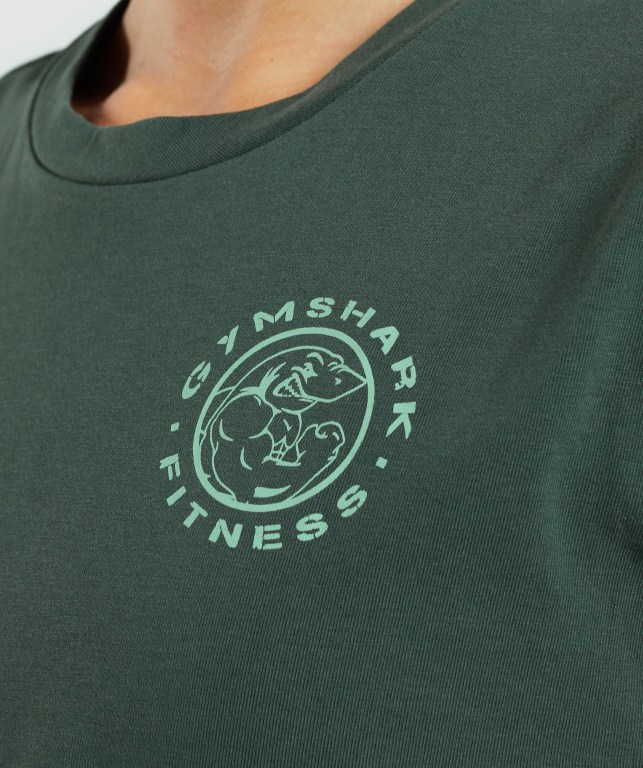 Camiseta Gymshark Legacy Graphic Crop Verde Oscuro | zVwUSQ9us3e