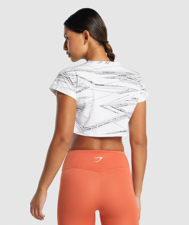 Camiseta Gymshark Zone Graphic Crop Blancas Negras | XUeTEgMkKQE