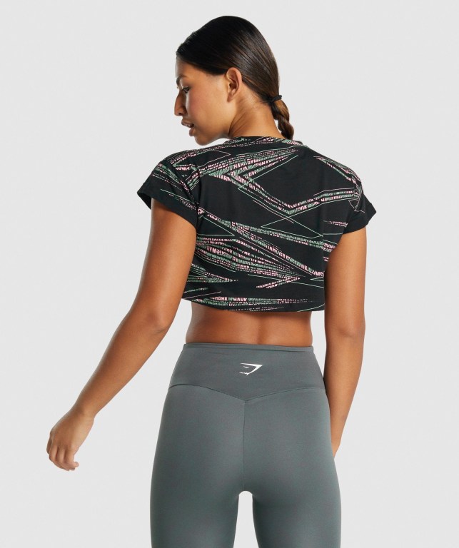 Camiseta Gymshark Zone Graphic Crop Negras Verde | LMOOmfhp4oA