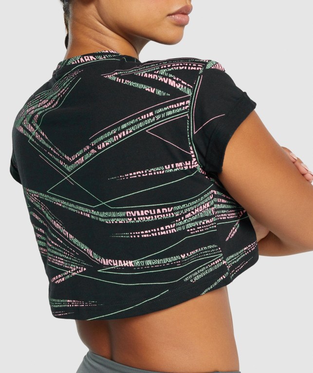 Camiseta Gymshark Zone Graphic Crop Negras Verde | LMOOmfhp4oA