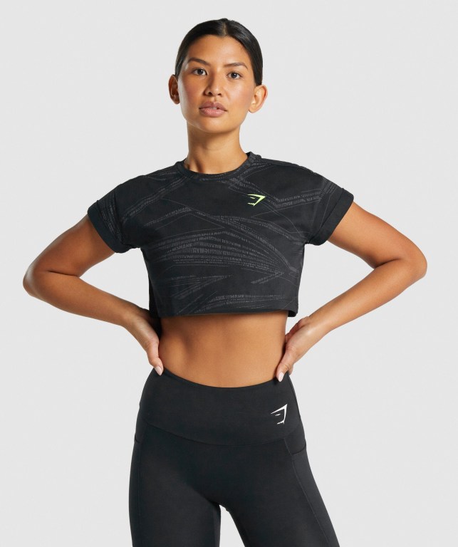 Camiseta Gymshark Zone Graphic Crop Negras Gris | j1xI8eAWRHs