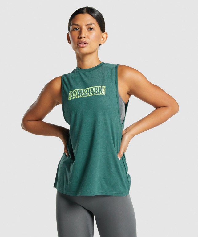 Camiseta Sin Mangas Running Gymshark Animal Graphic Infill Verde | j6tfbhKj2Ht