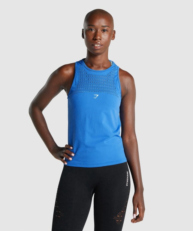 Camiseta Sin Mangas Running Gymshark Energy Seamless Loose Azules | 4rLVw4y54ph