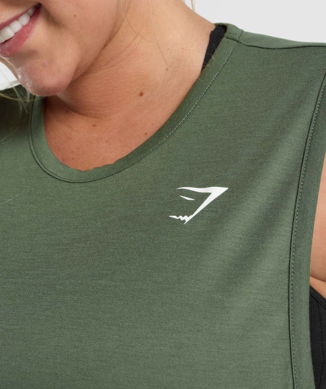 Camiseta Sin Mangas Running Gymshark Entrenamiento Drop Arm Verde | Z8o41Oan69W