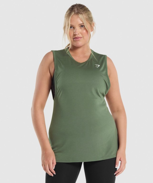 Camiseta Sin Mangas Running Gymshark Entrenamiento Drop Arm Verde | Z8o41Oan69W