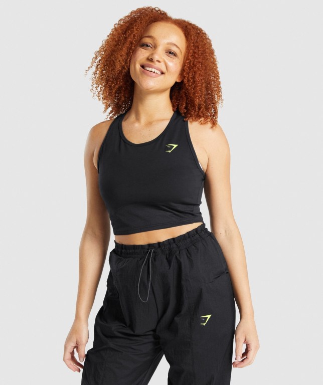 Camiseta Sin Mangas Running Gymshark Pulse Crop Negras | 3979rkFaIxF