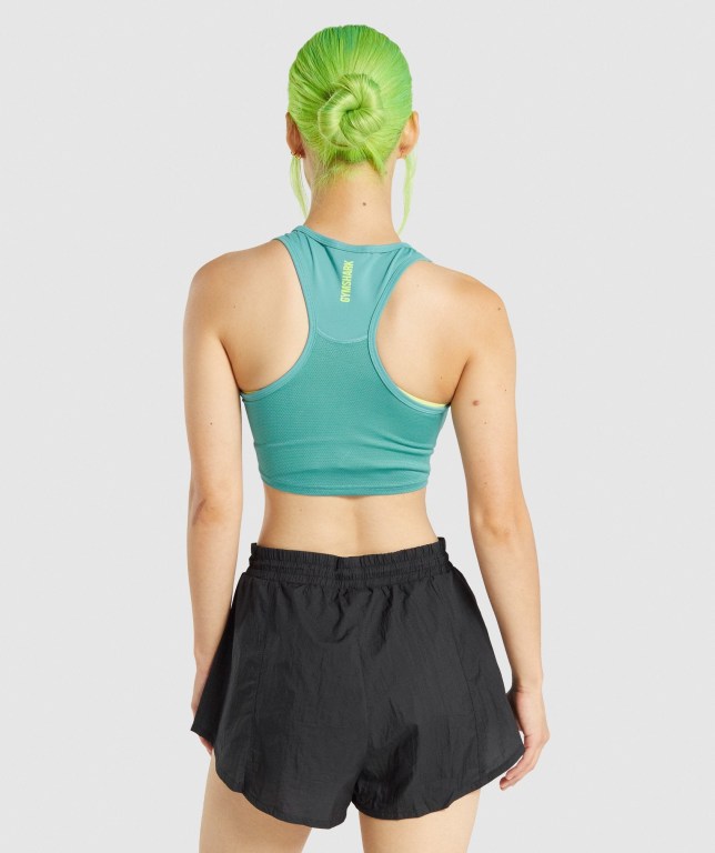 Camiseta Sin Mangas Running Gymshark Pulse Crop Turquesa | 8glrlhnNaql