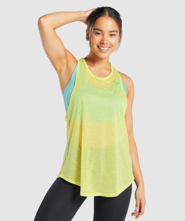 Camiseta Sin Mangas Running Gymshark Pulse Ligeros Amarillo | S7vtfYANyVA