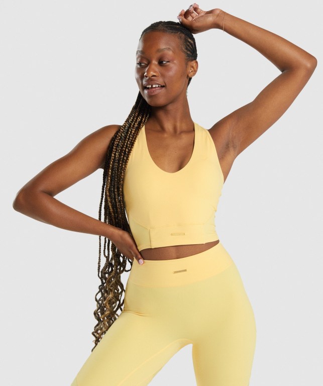 Camiseta Sin Mangas Running Gymshark Whitney Crop Amarillo | 8IcfmvgwpxG