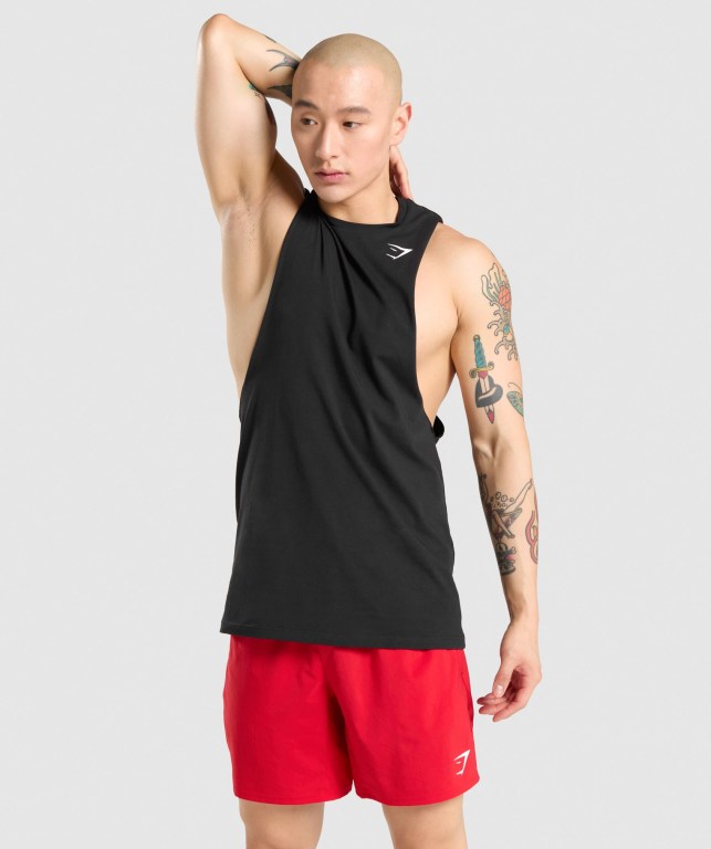 Camiseta Tirantes Gymshark Critical Drop Arm Negras | DPXovOP5m6B