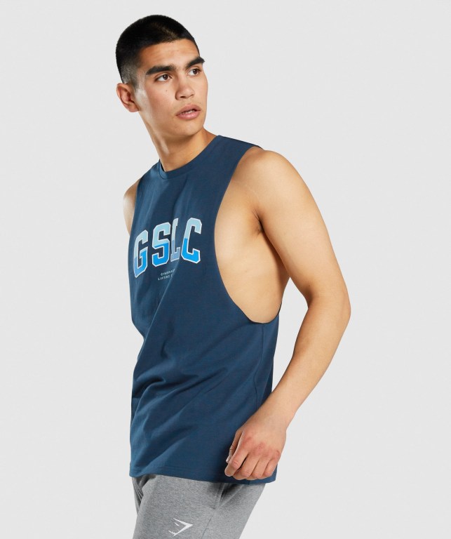 Camiseta Tirantes Gymshark GSLC Collegiate Drop Arm Azul Marino | QLo2dqLnTl4