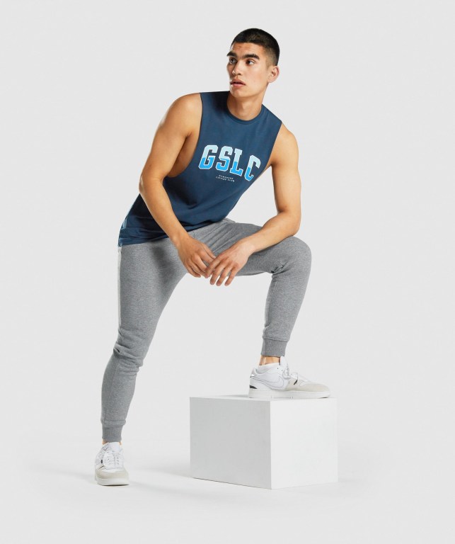 Camiseta Tirantes Gymshark GSLC Collegiate Drop Arm Azul Marino | QLo2dqLnTl4