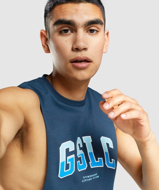 Camiseta Tirantes Gymshark GSLC Collegiate Drop Arm Azul Marino | QLo2dqLnTl4