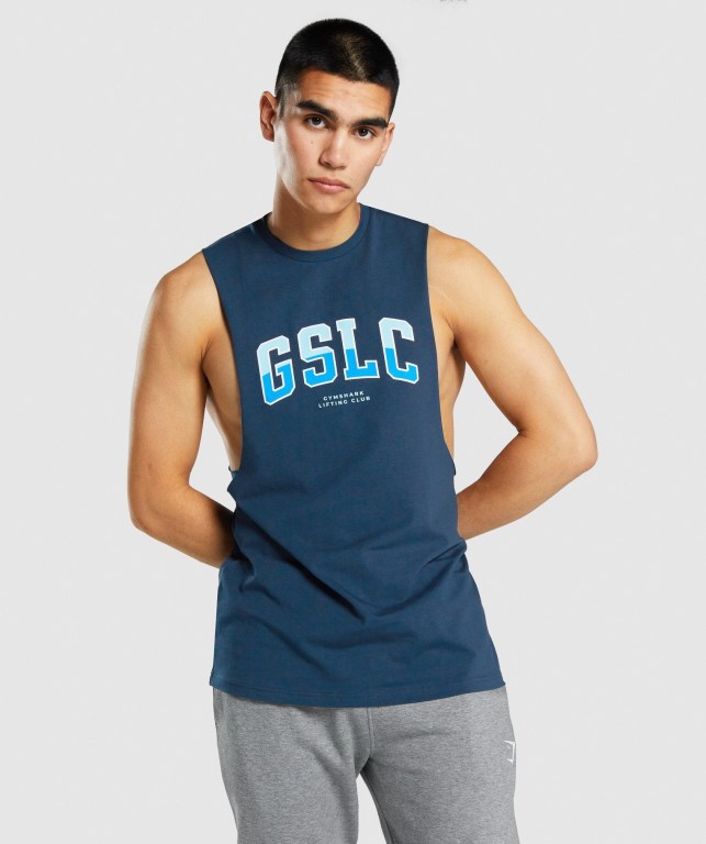 Camiseta Tirantes Gymshark GSLC Collegiate Drop Arm Azul Marino | QLo2dqLnTl4