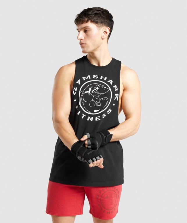 Camiseta Tirantes Gymshark Legacy Drop Arm Negras Blancas | 3NwPW5McxUh