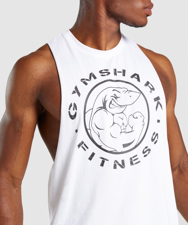 Camiseta Tirantes Gymshark Legacy Drop Arm Blancas | Xk6LUP6H2MD