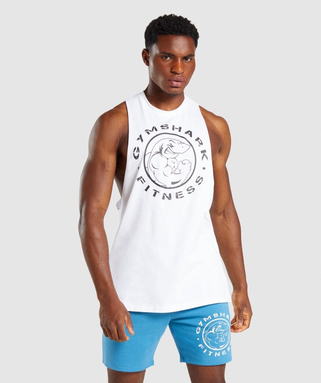 Camiseta Tirantes Gymshark Legacy Drop Arm Blancas | Xk6LUP6H2MD