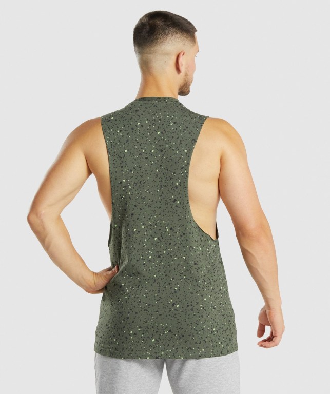 Camiseta Tirantes Gymshark Micro Print Drop Arm Verde | 9wHMrDubyKG