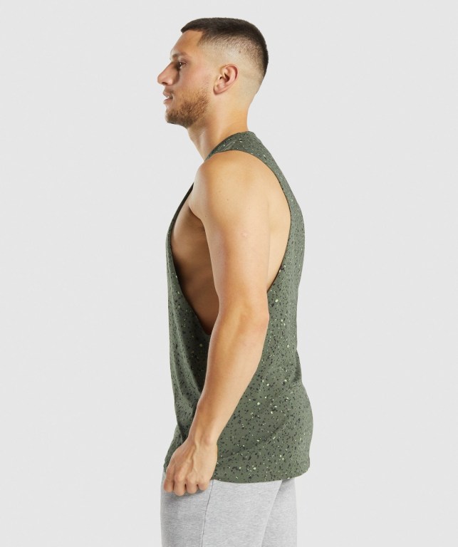 Camiseta Tirantes Gymshark Micro Print Drop Arm Verde | 9wHMrDubyKG