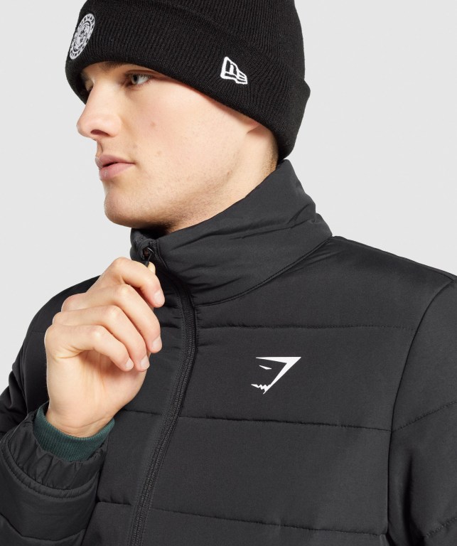 Chaquetas Gymshark Crest Puffer Jacket Negras | HfOfsPOUXdv