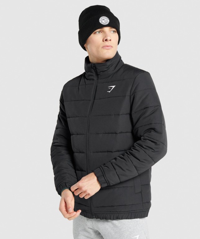 Chaquetas Gymshark Crest Puffer Jacket Negras | HfOfsPOUXdv