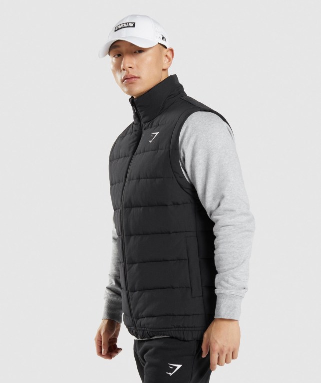 Chaquetas Gymshark Crest Puffer Vest Negras | 5dfsOReEftE