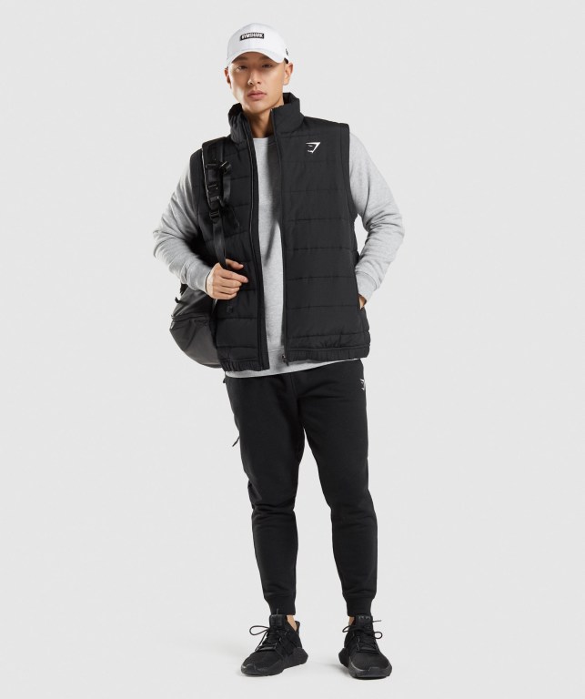 Chaquetas Gymshark Crest Puffer Vest Negras | 5dfsOReEftE