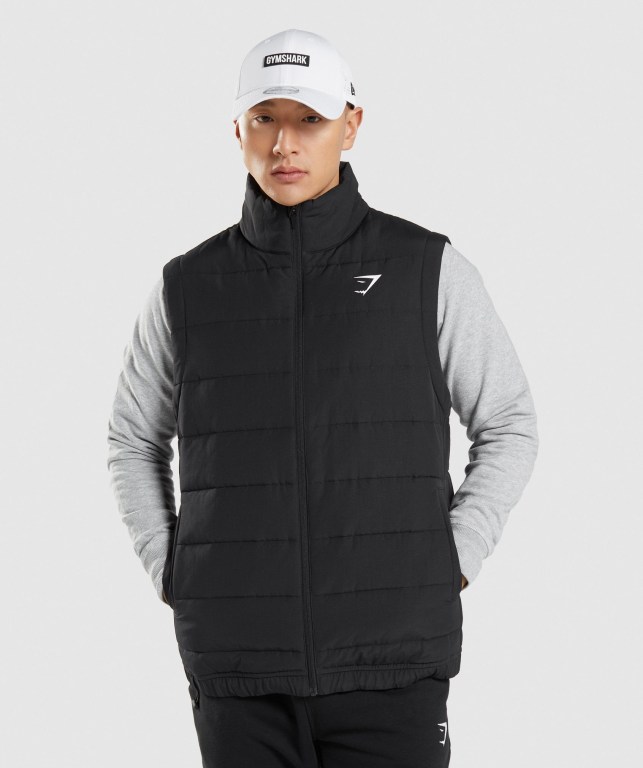 Chaquetas Gymshark Crest Puffer Vest Negras | 5dfsOReEftE