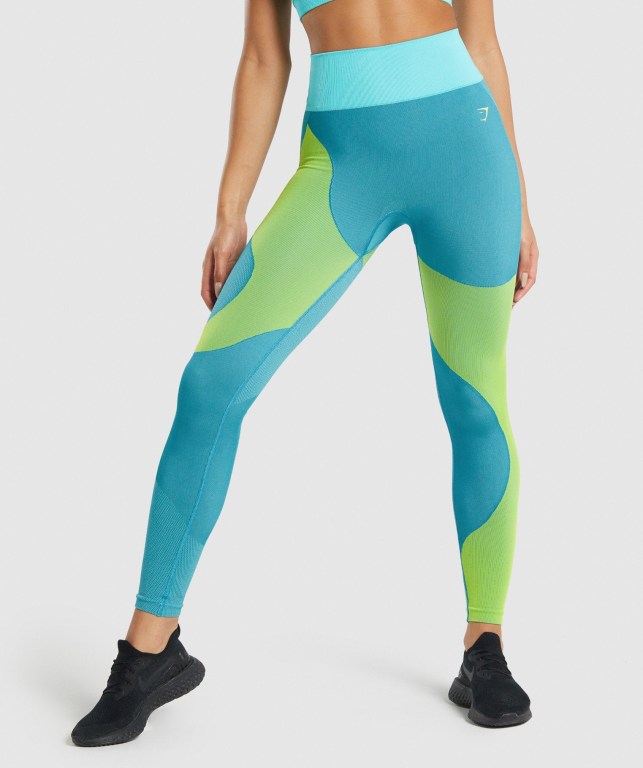 Leggins Gymshark WTFlex Seamless Azules | ia5b1NnXiyR