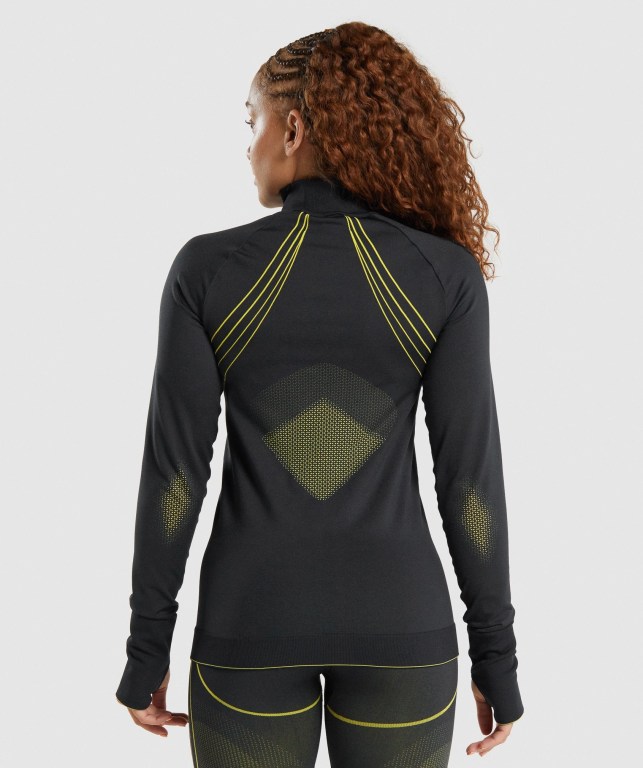 Pullover Gymshark Apex Seamless 1/4 Zip Negras Amarillo | YGZYBCKnKdU