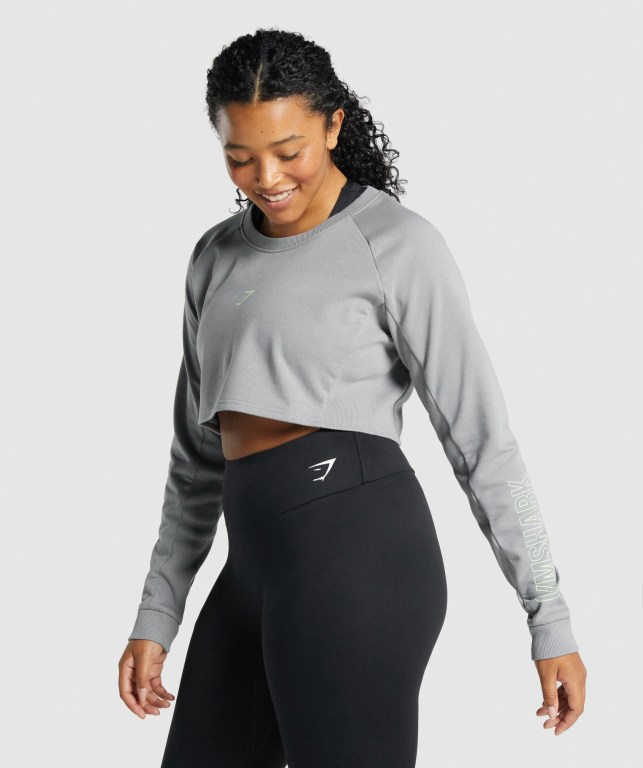 Pullover Gymshark Apollo Graphic Cropped Sueter Gris | EFCqEc4ilTV