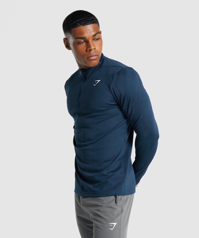 Pullover Gymshark Arrival 1/4 Zip Azul Marino | DNHCW2tmaXb