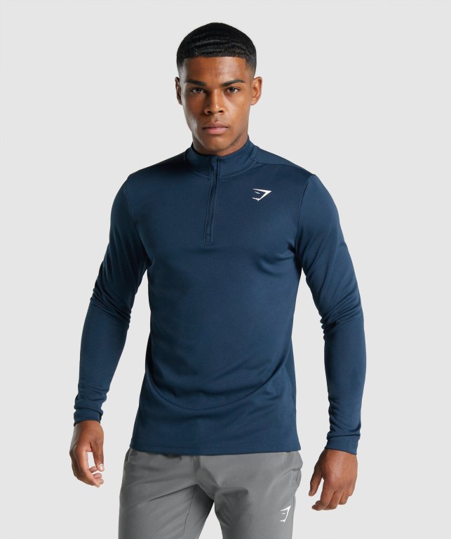 Pullover Gymshark Arrival 1/4 Zip Azul Marino | DNHCW2tmaXb