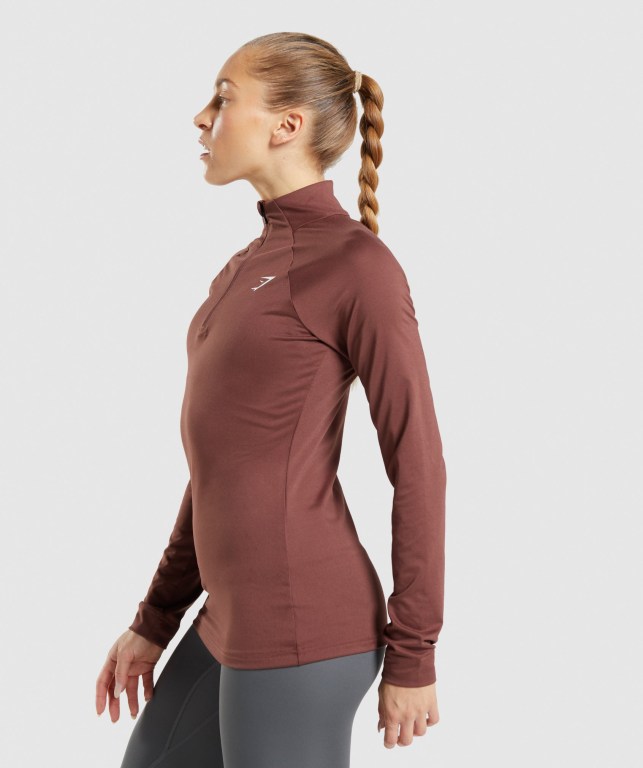 Pullover Gymshark Entrenamiento 1/4 Zip Rosas Marrones | DwCRH6MJp6j