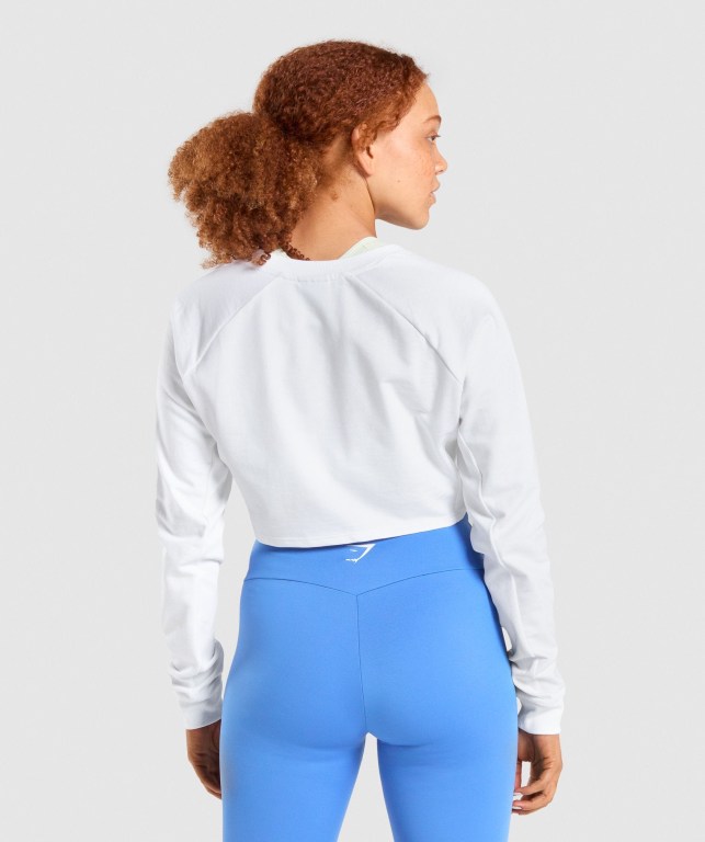 Pullover Gymshark Entrenamiento Cropped Sueter Blancas | 4LfjrdhYSDG