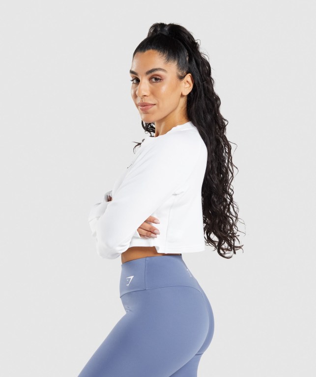 Pullover Gymshark Entrenamiento Cropped Sueter Blancas | KMwKryZibnm