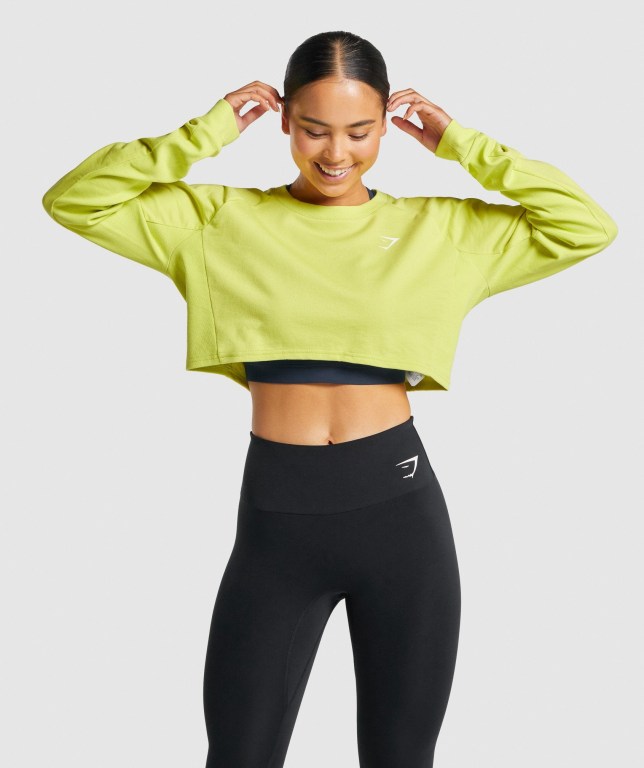 Pullover Gymshark Entrenamiento Cropped Sueter Amarillo | PPMFpQuCOB4